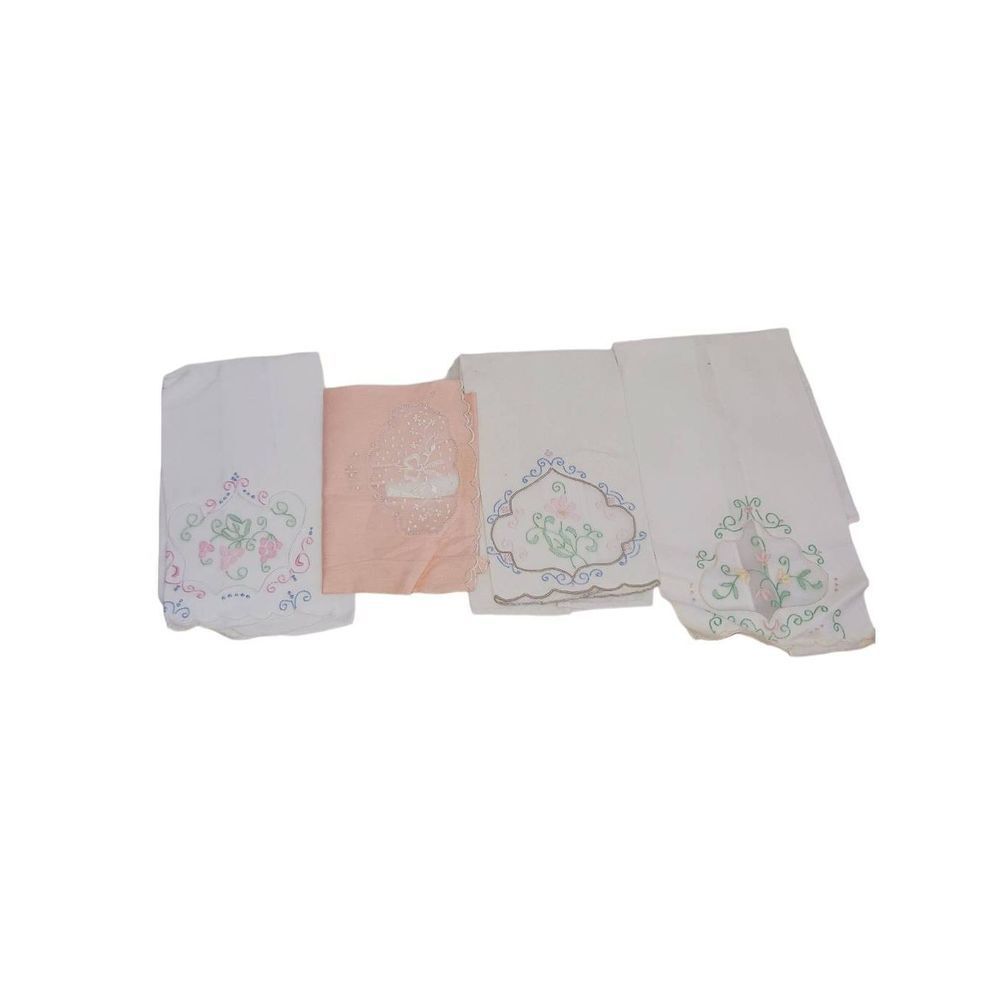 Madeira Embroidery Linen Guest Hand Towels - Unique Organdy Raised Flowers VTG